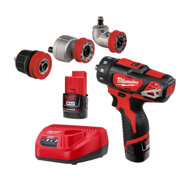MILWAUKEE M12BDDXKIT-202C 12V REMOVEABLE CHUCK DRILL DRIVER (2X2AH)