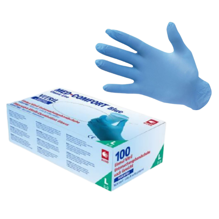 MEDCOMFORT BLUE POWDER-FREE VITRILE GLOVES