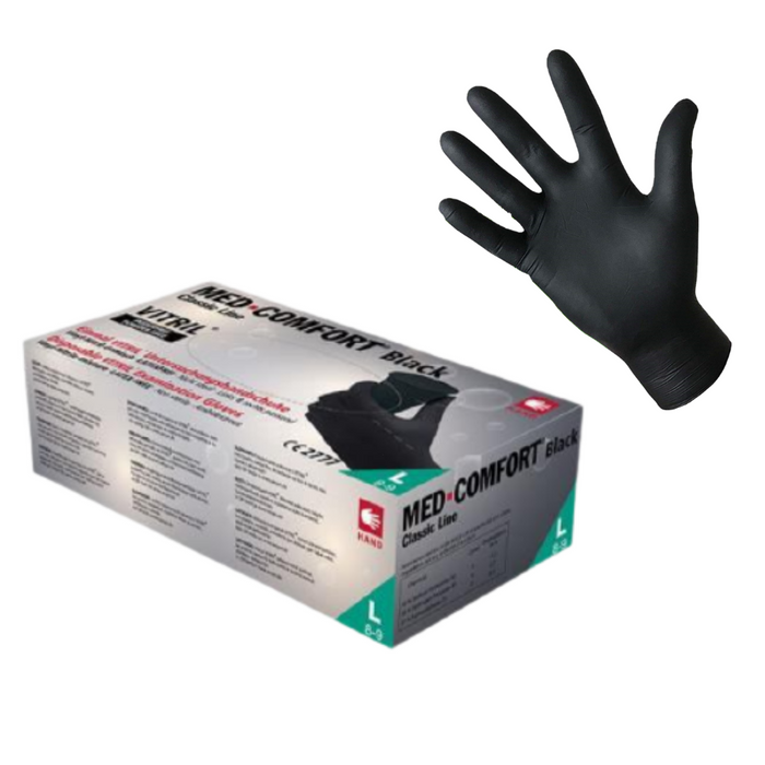 MEDCOMFORT BLACK POWDER-FREE VITRILE GLOVES