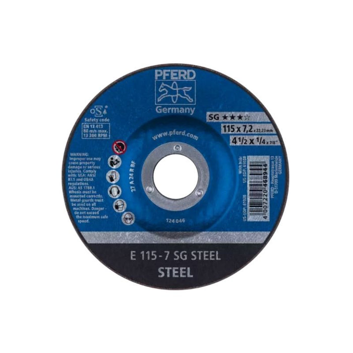 PFERD PERFORMANCE LINE SG STEEL GRINDING DISC - 115 X 22 X 7MM