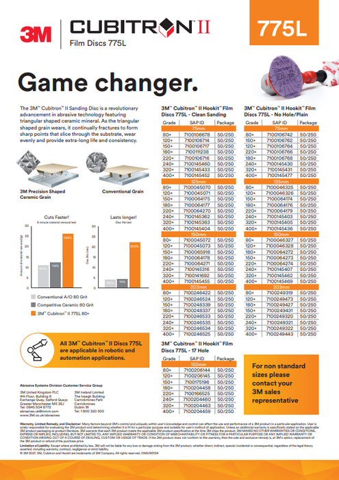 3M 775L CUBITRON II 150MM HOOK & LOOP SANDING DISC - P80+