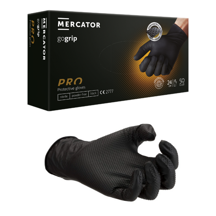 MERCATOR GOGRIP® BLACK NITRILE GLOVES - BOX OF 50